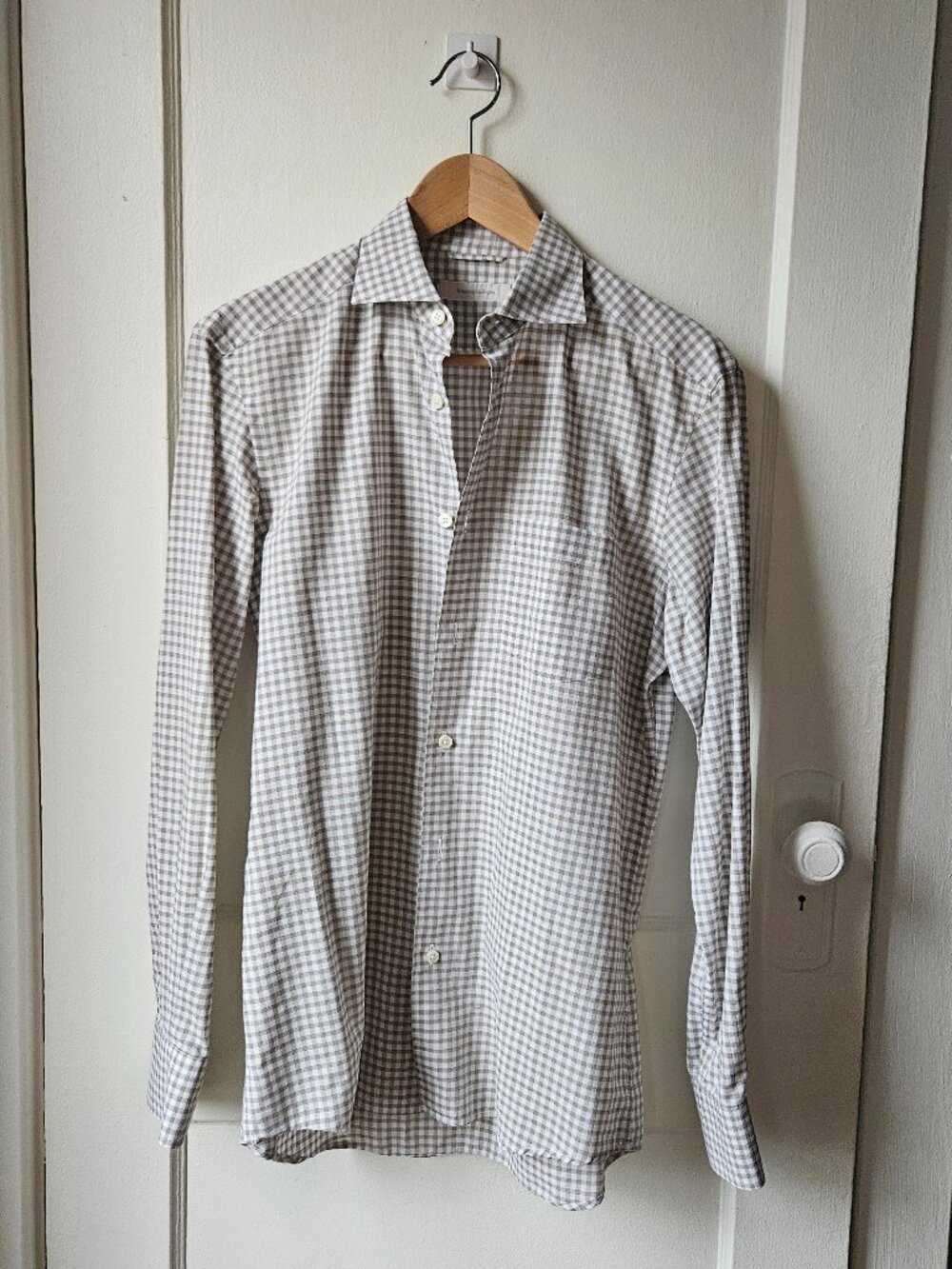 Ermenegildo Zegna Beige and White Checked Dress Shirt